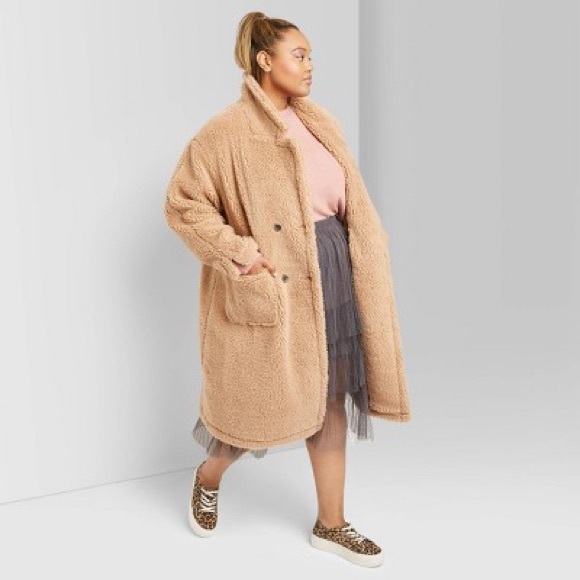 Button Front Sherpa Pea Coat Wild Fable 
